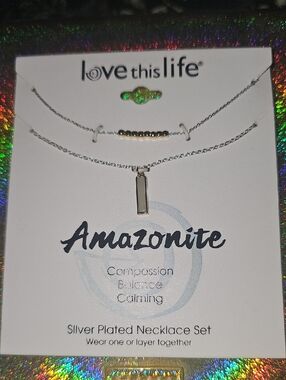Silver Plated Layered Necklace Set with Amazonite Accents - Silver